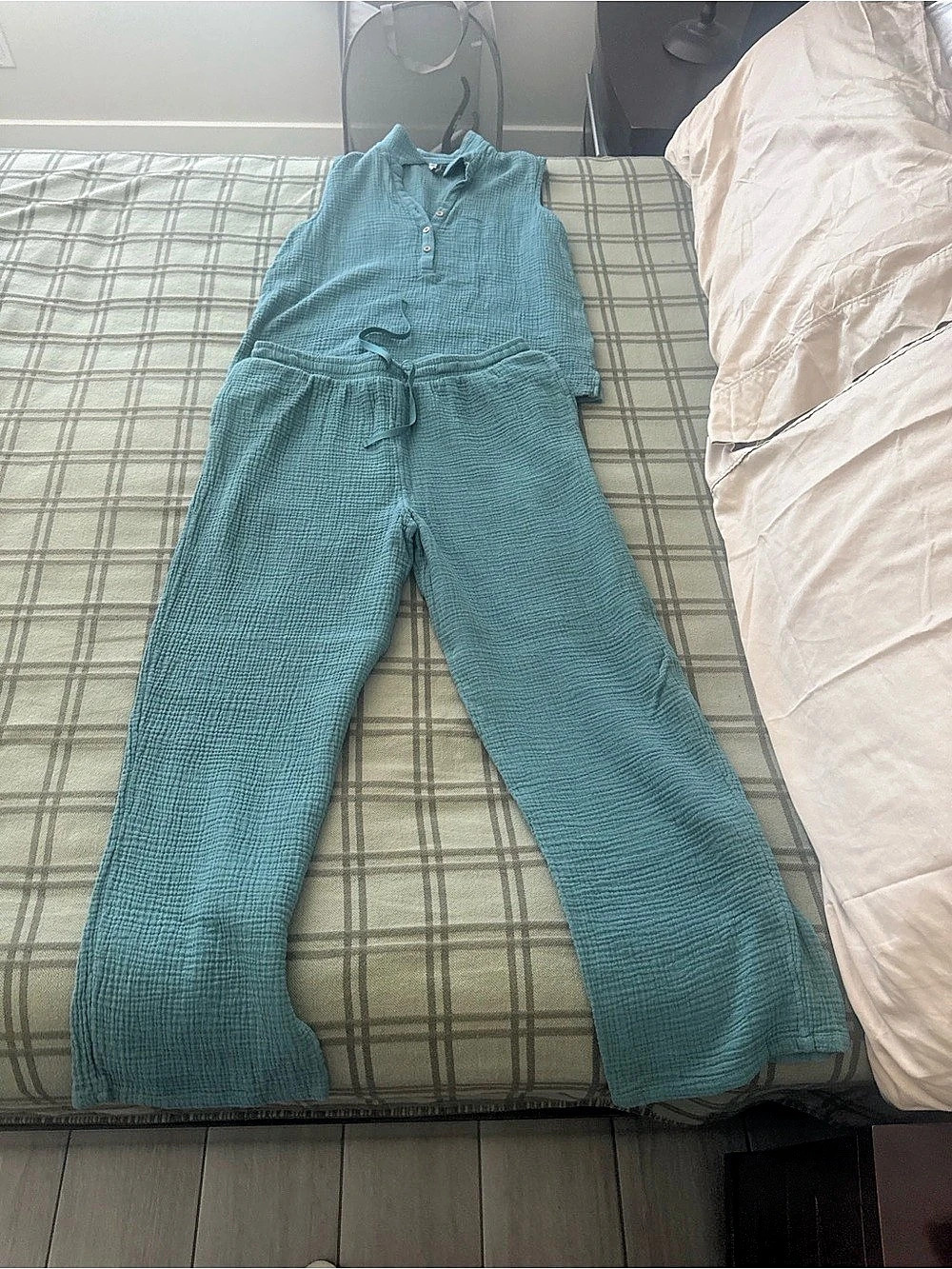 Cacique Blue Button Front Wide Leg Jumpsuit